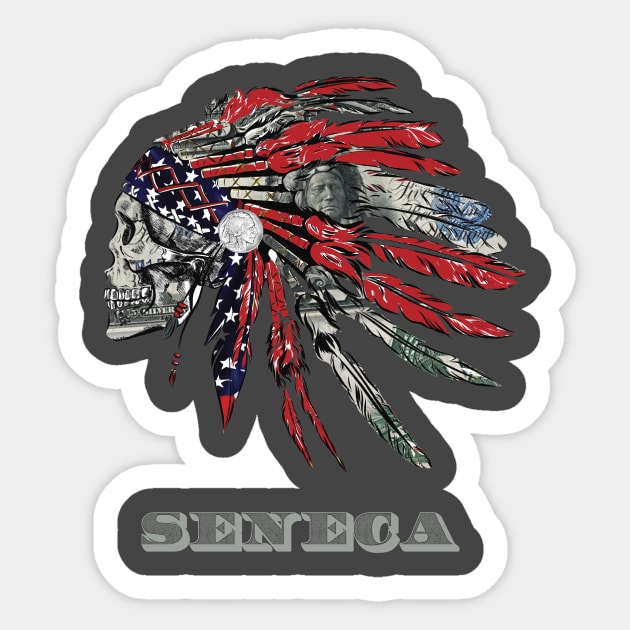 Seneca Native American Indian Flag Money Headress Sticker by The Dirty Gringo